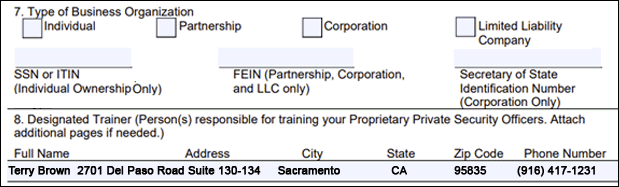 Training info for PSE License Application